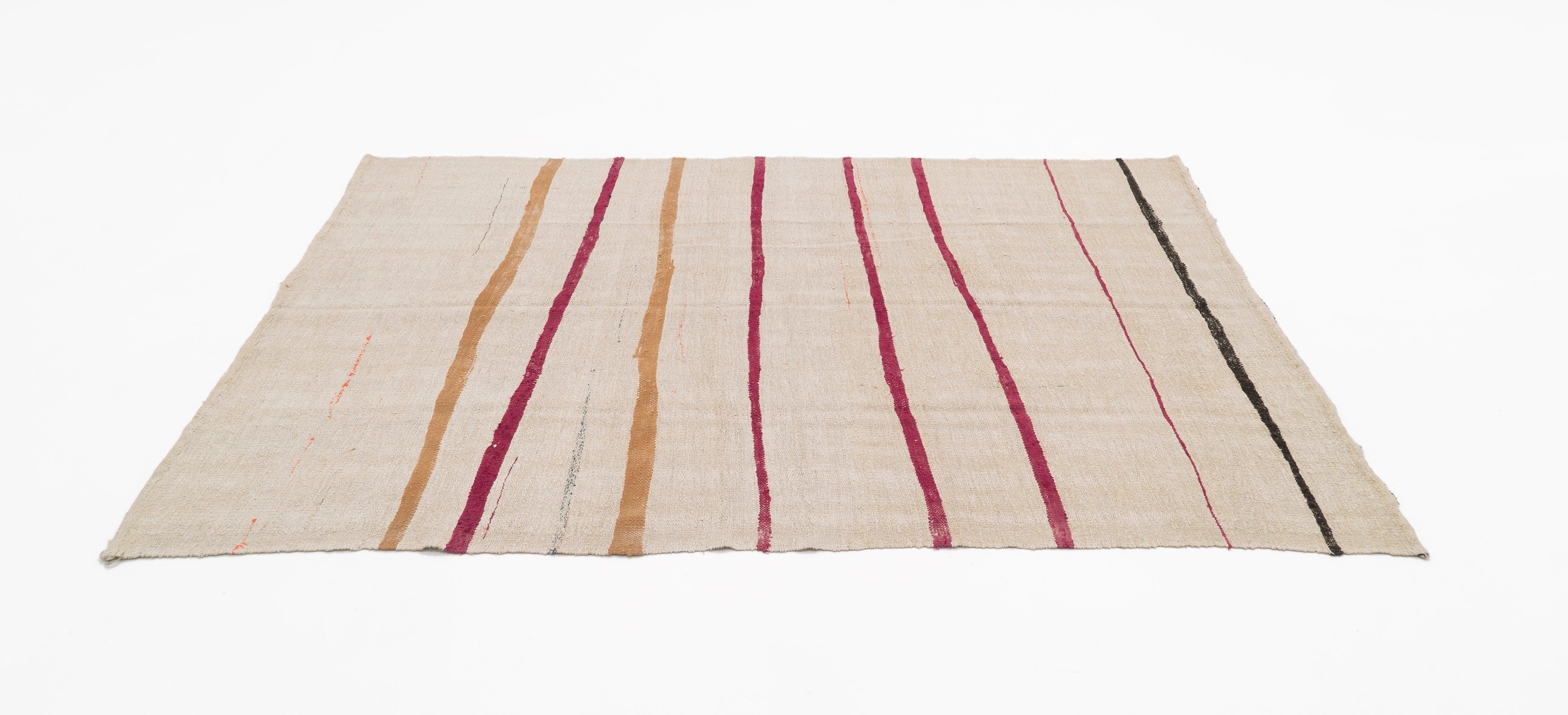 Hemp Bouquet Handwoven Vintage Hemp Rug - 01-00159 - Arconiz