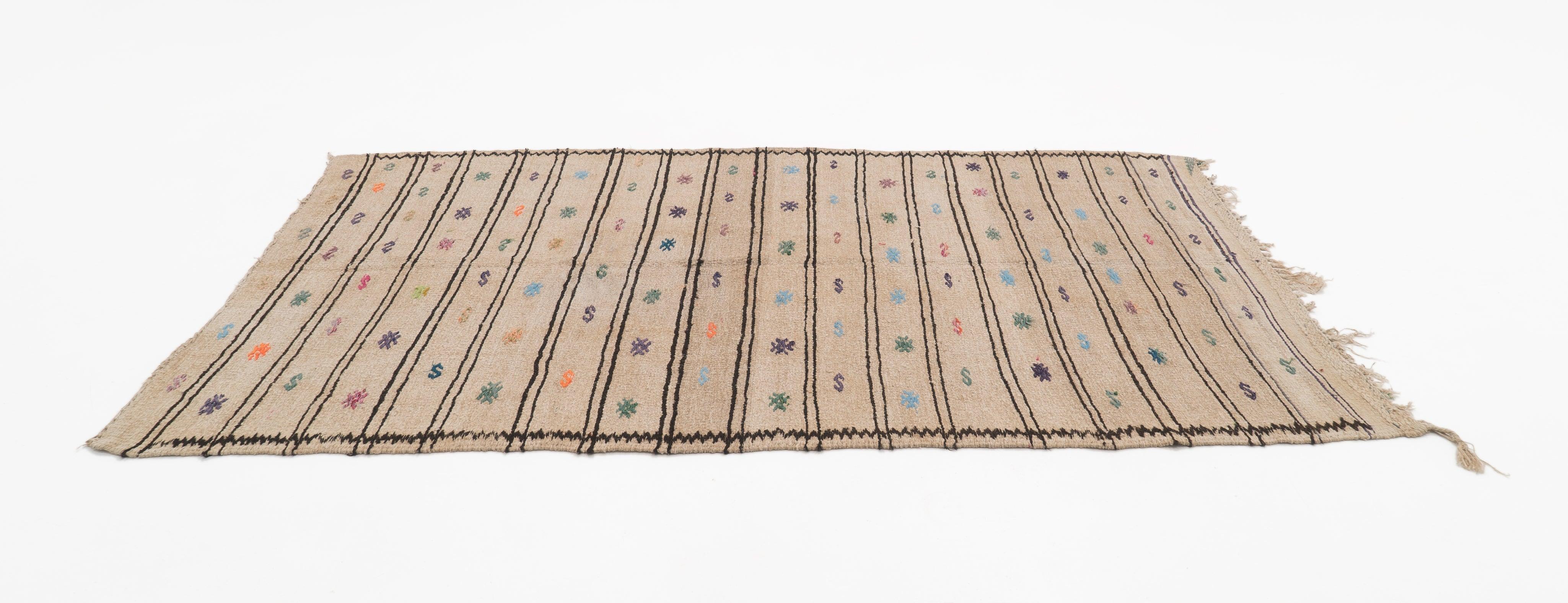 Hemp Bouquet Handwoven Vintage Hemp Rug - 01-00170 - Arconiz