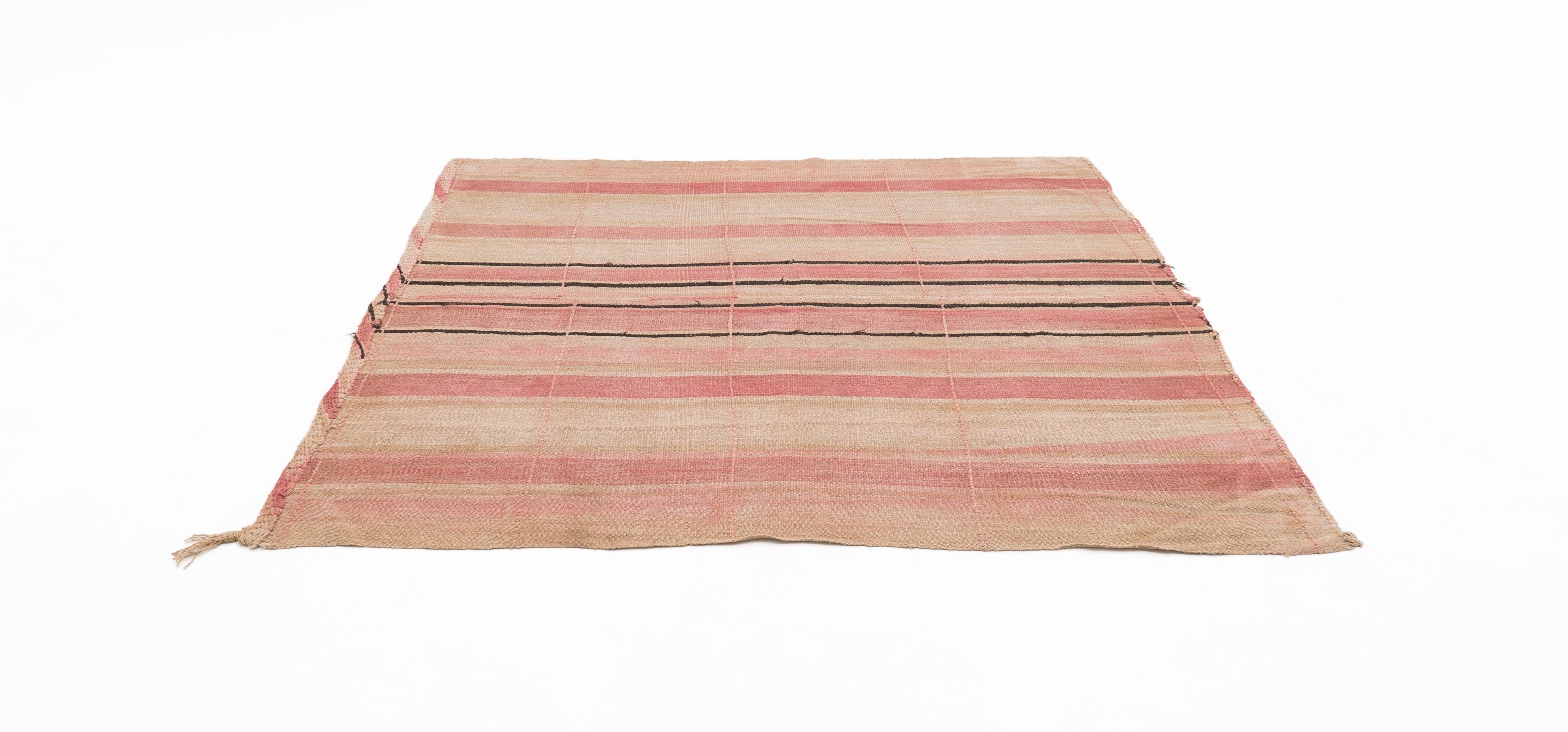 Hemp Bouquet Handwoven Vintage Hemp Rug, Pink/Beige - 01-00216 - Arconiz