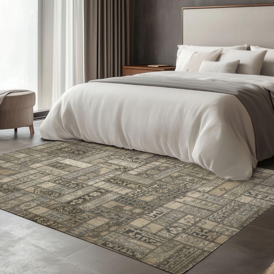 Vintage Dustveil Blue Turkish Patchwork Rug - TUR-GRAY-PAT-810-003 - Arconiz