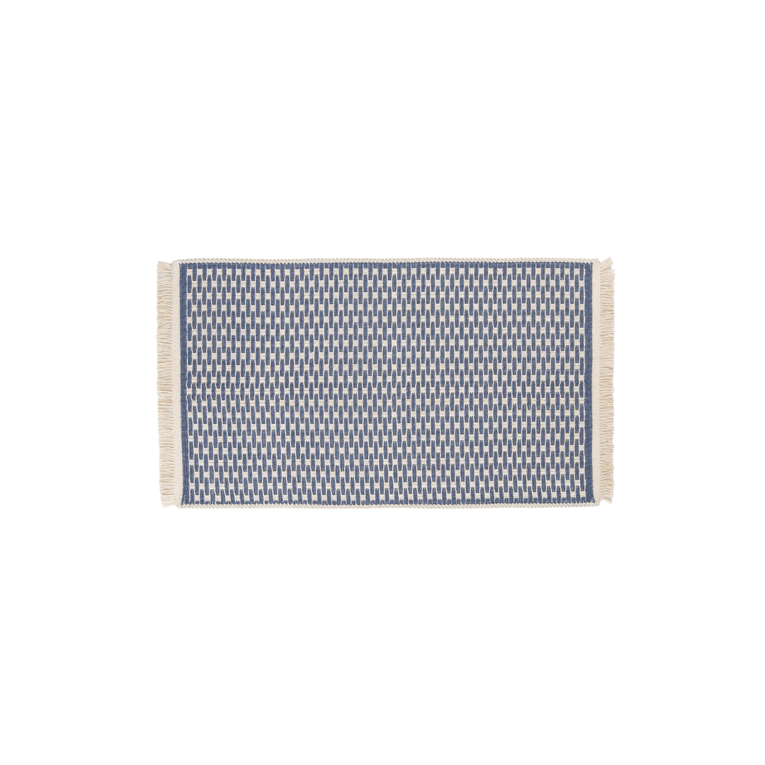 Blue Geometric Check Machine Washable Area Rug