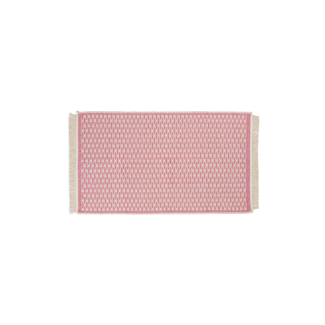 Pink Geometric Check Machine Washable Area Rug