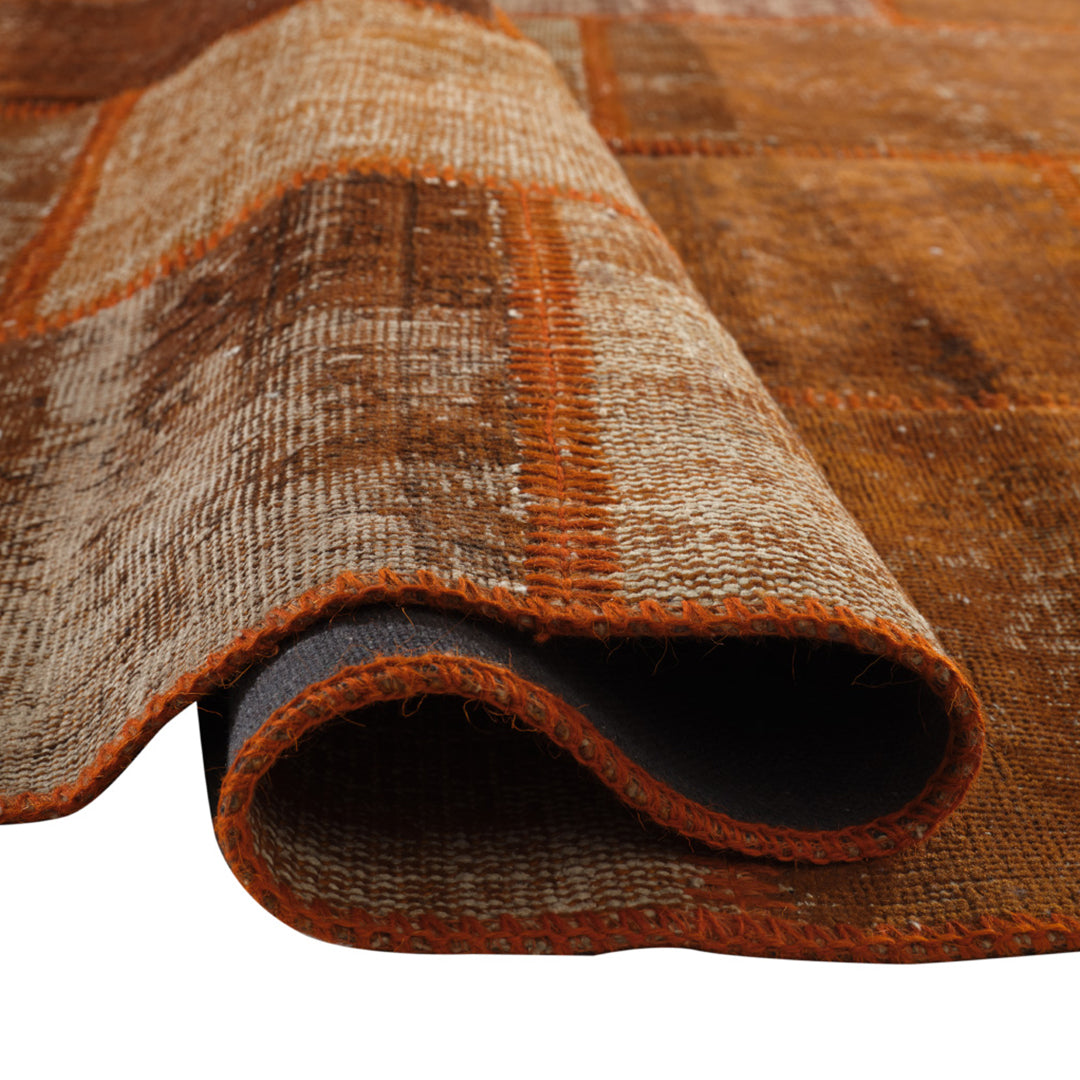 Vintage Rust Brown Turkish Patchwork Pattern Rug - 8' x 10' - TUR-RST-MOS-710-014 - Arconiz