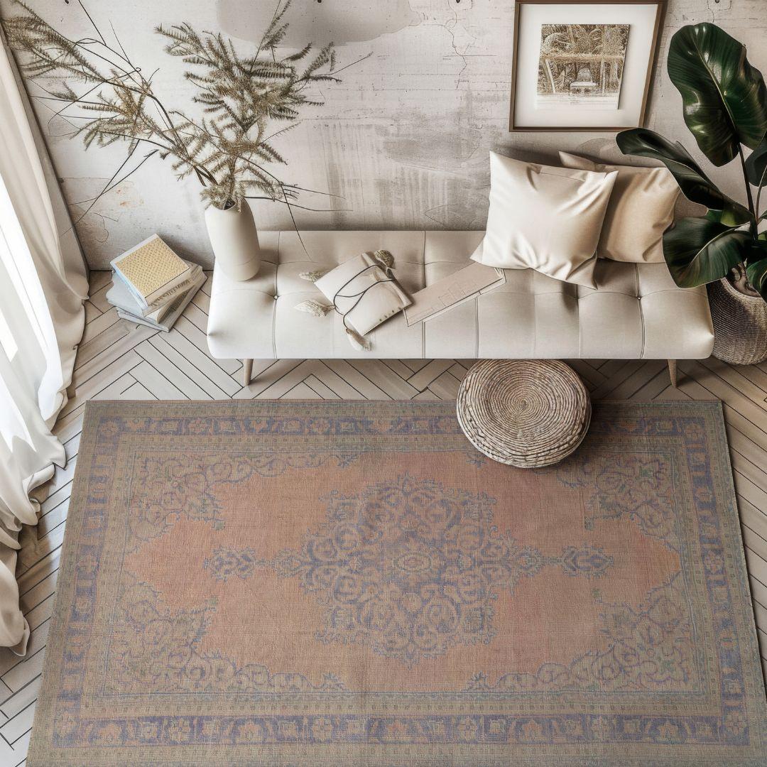Vintage Beige Turkish Medallion Rug - TUR-PNK-AZU-79-011 - Arconiz