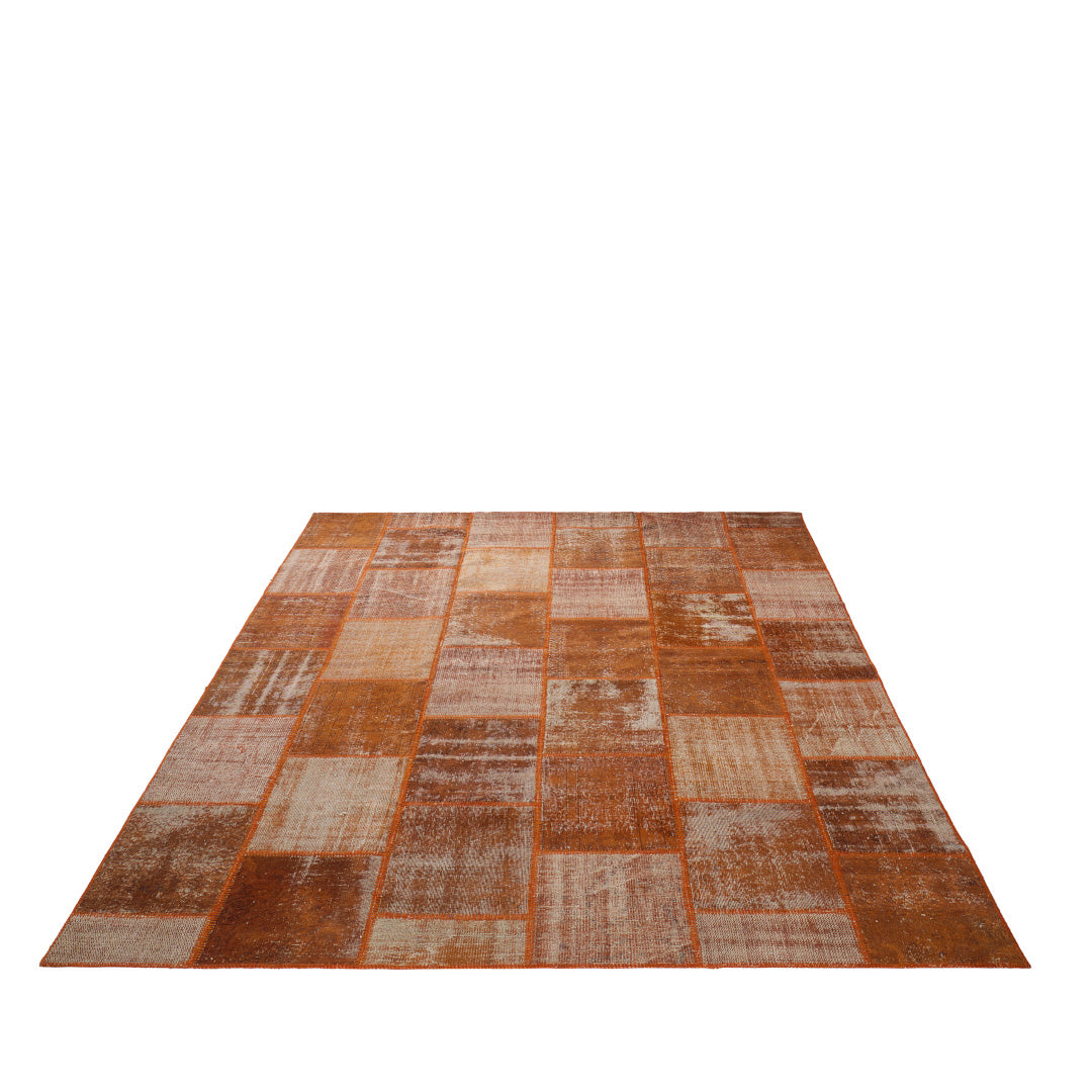 Vintage Rust Brown Turkish Patchwork Pattern Rug - 8' x 10' - TUR-RST-MOS-710-014 - Arconiz
