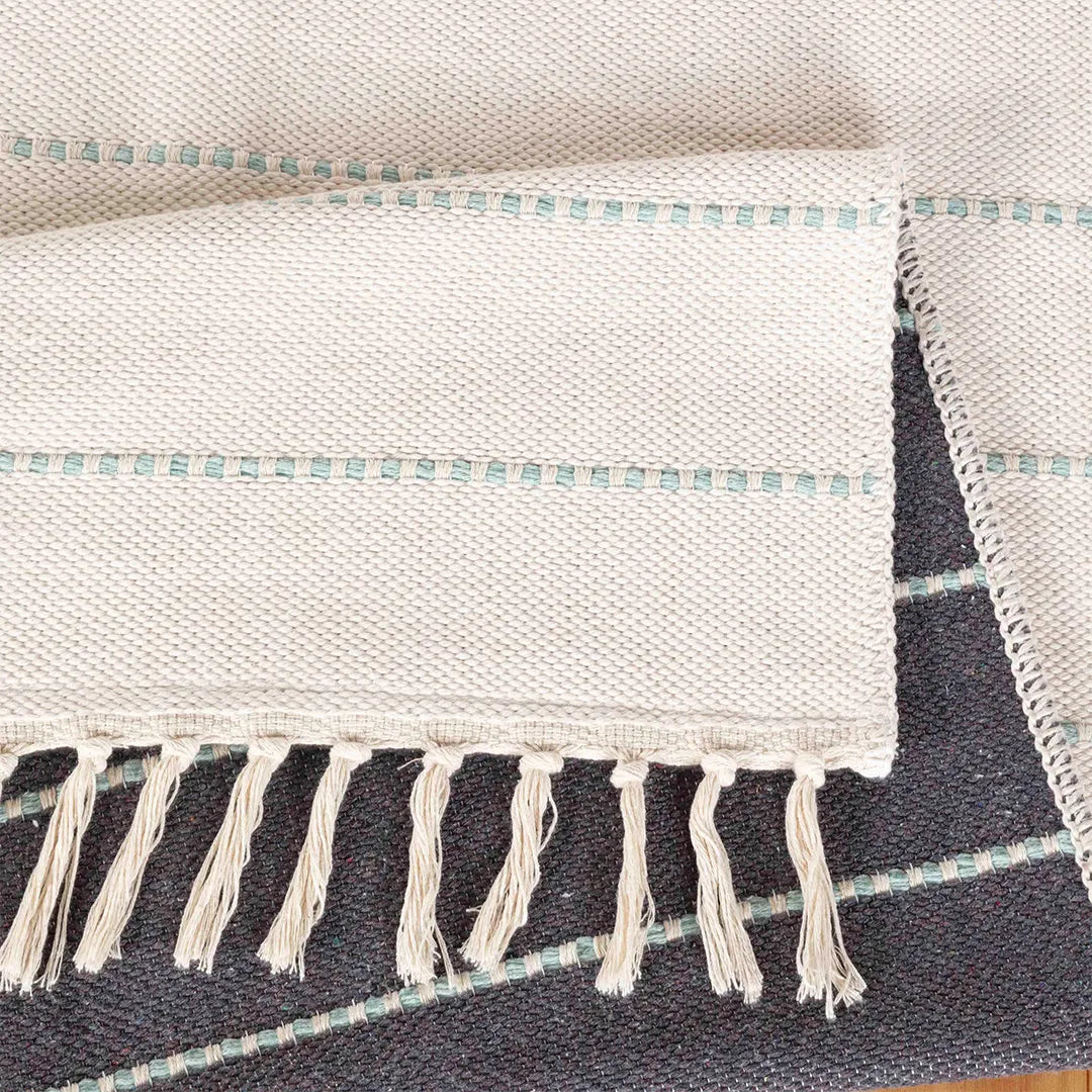 Green Classic Stripe Machine Washable Area Rug