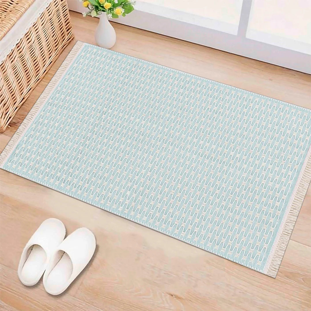 Green Geometric Check Machine Washable Area Rug