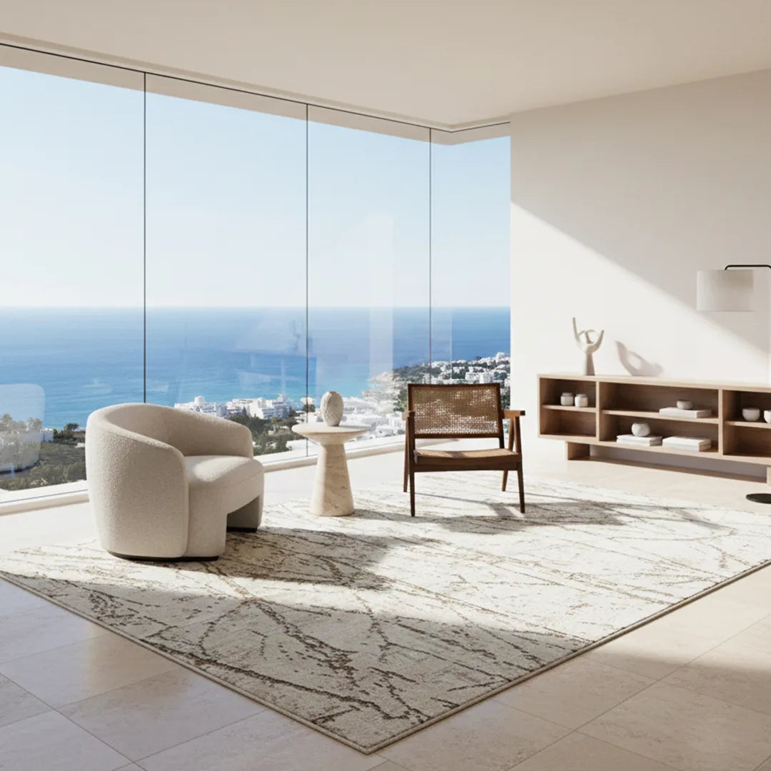 Beige Abstract Line Area Rug