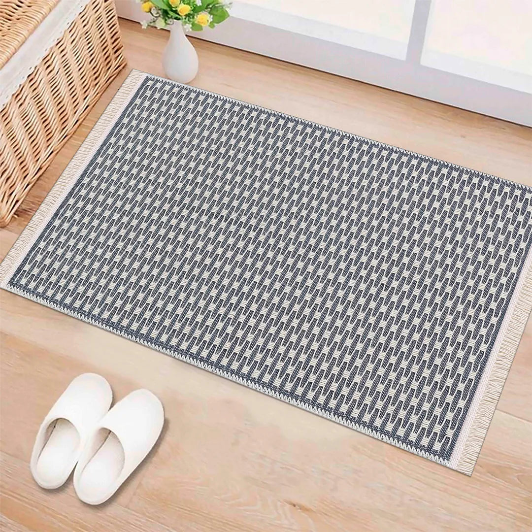 Anthracite Geometric Check Machine Washable Area Rug