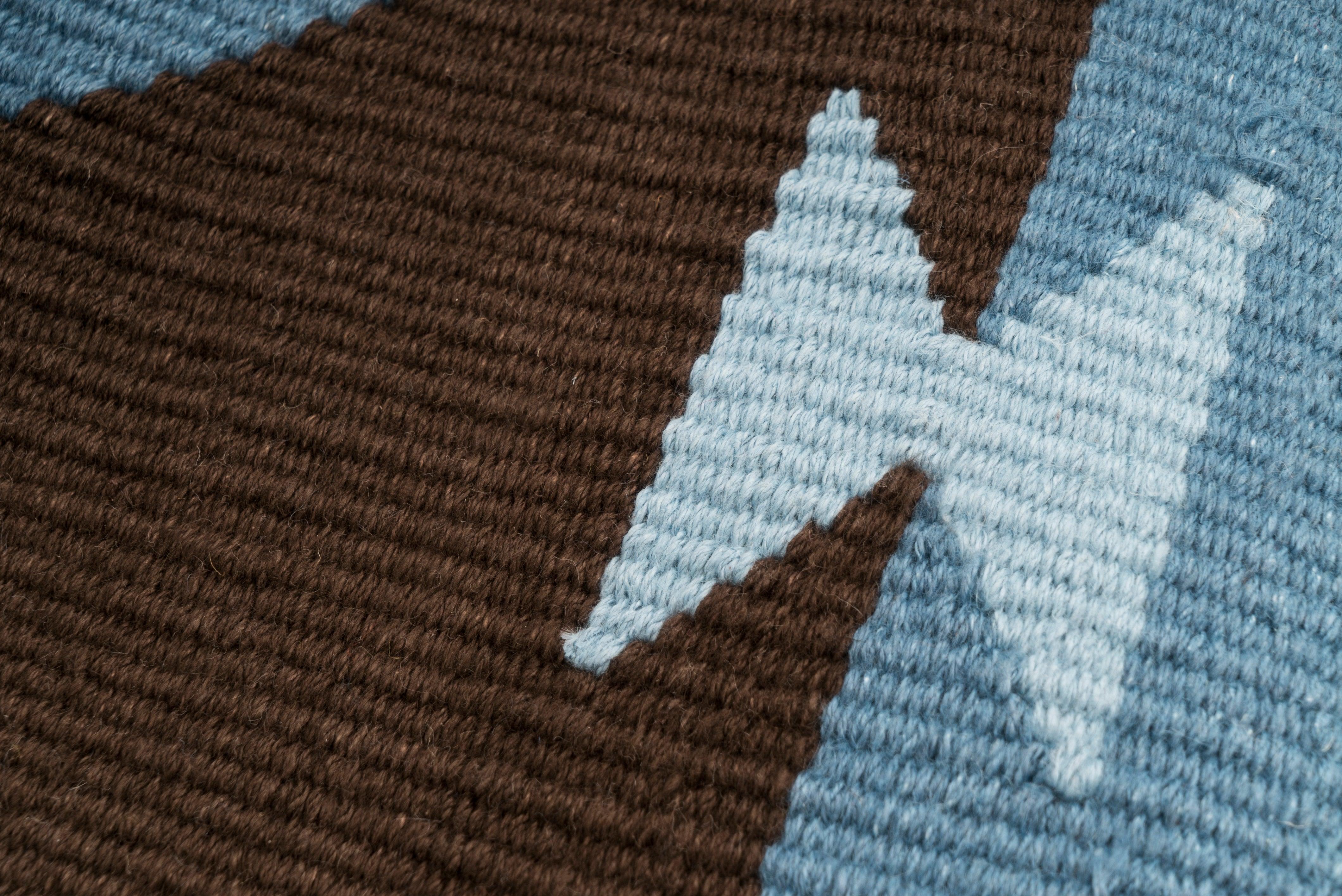 Game Board Handwoven Hemp Designer Rug in Shades of Blue/Brown - 9IHRDOK004016 - Arconiz