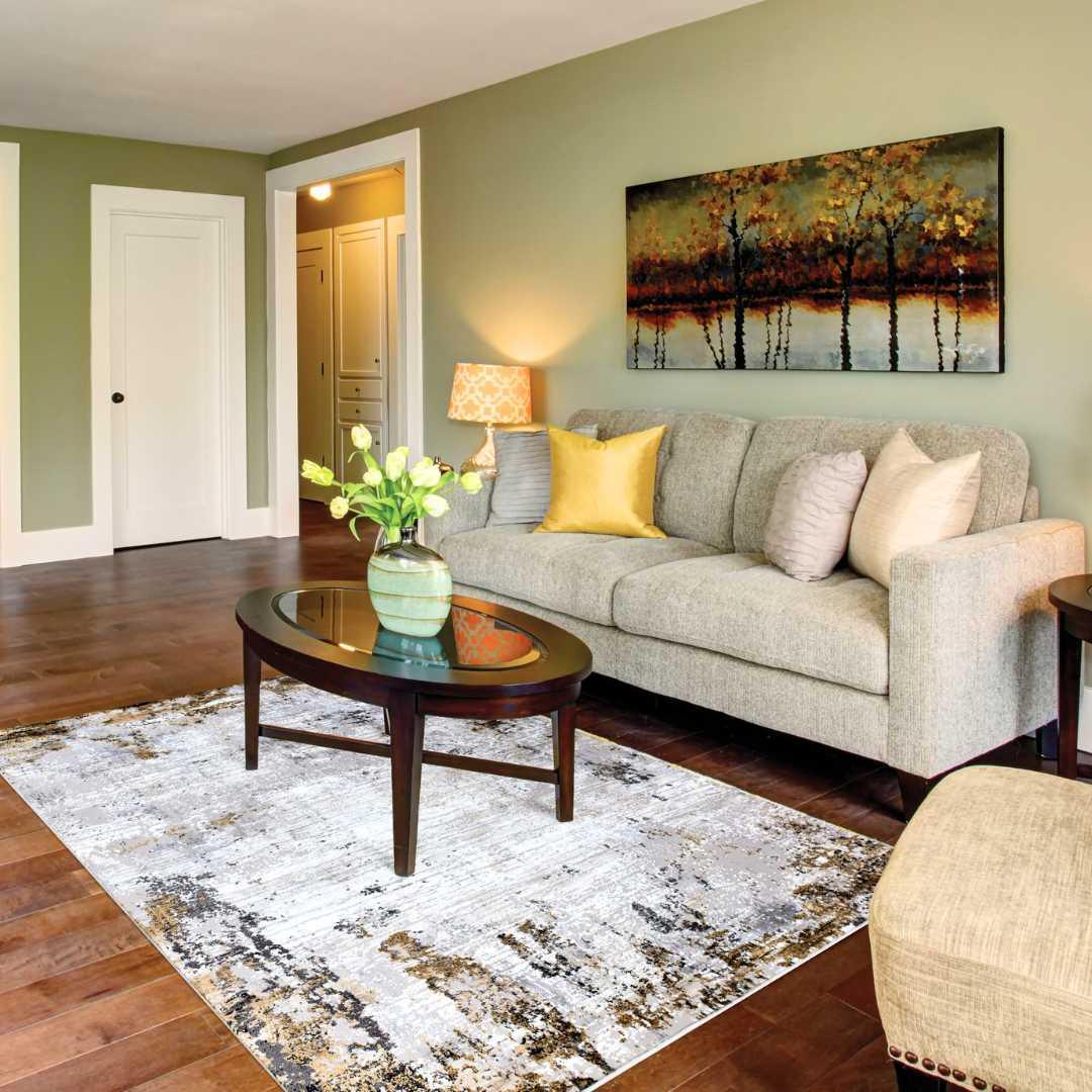 Modern Abstract Area Rug White Gray Gold, High Pile Height - DIA-10271-BRO-5X7-5.1 - Arconiz