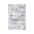 Modern abstract area rug with high pile height, blue and gray geometric pattern, soft and durable for high traffic areas, available sizes 5x7 and 8x10, no shedding