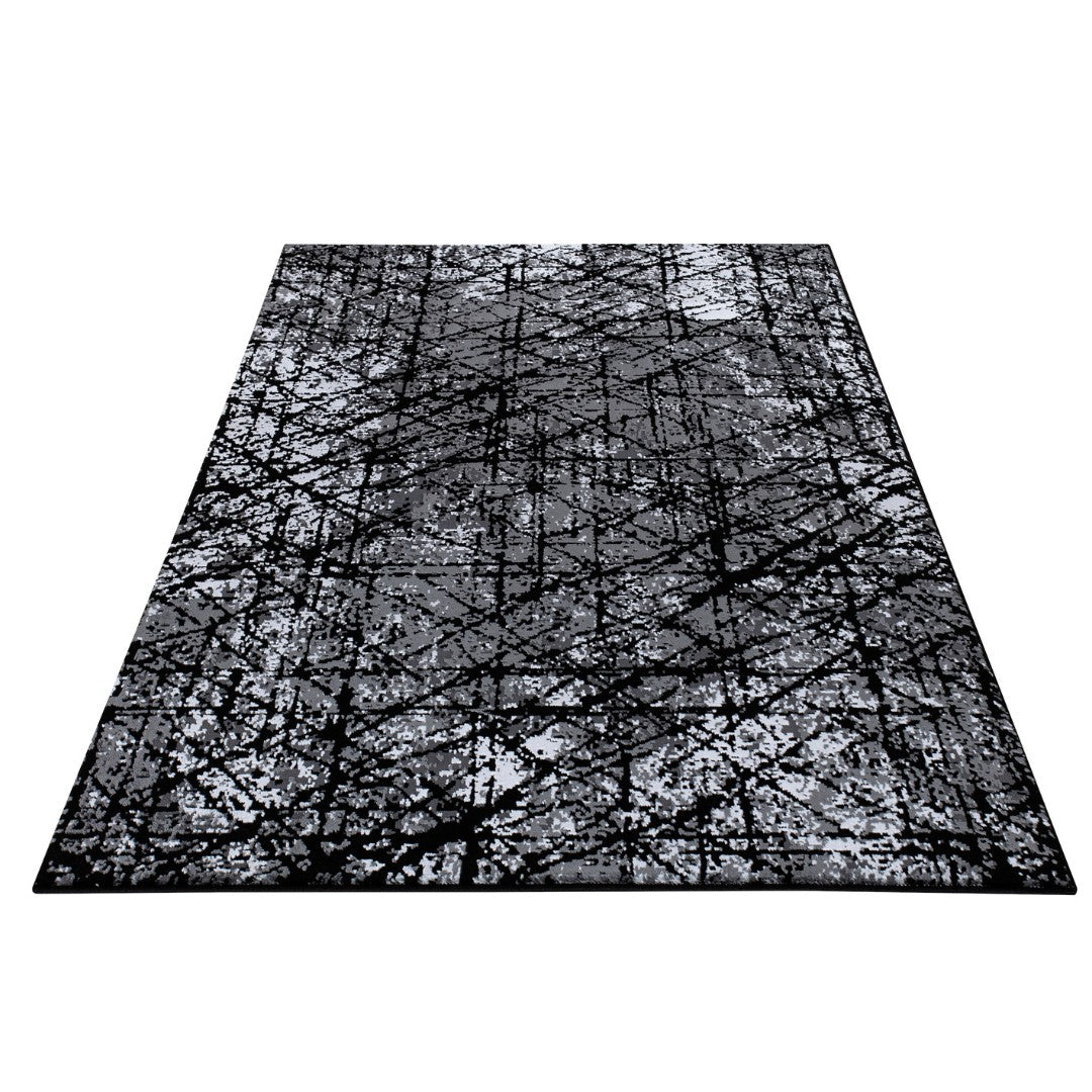 Modern Abstract Area Rug in Charcoal Gray and Graphite, available in 3x5 and 8x10 sizes