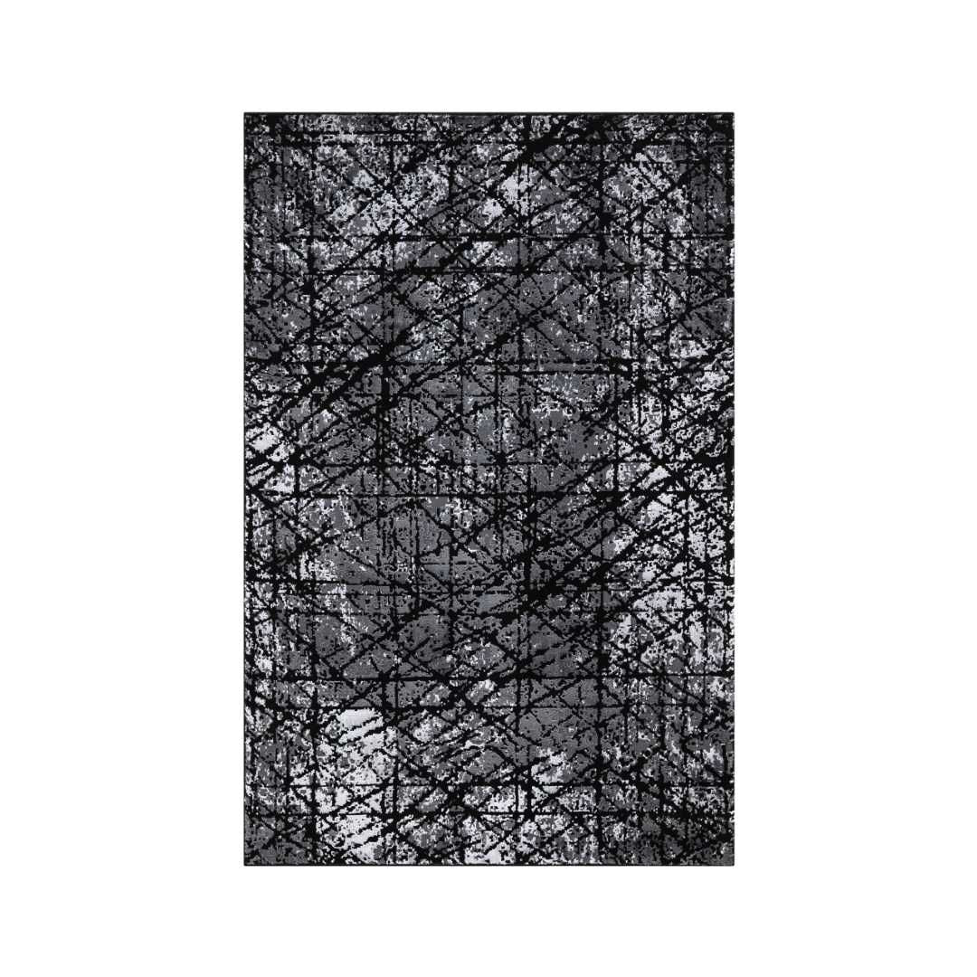 Modern Abstract Area Rug in Charcoal Gray and Graphite, available in 3x5 and 8x10 sizes