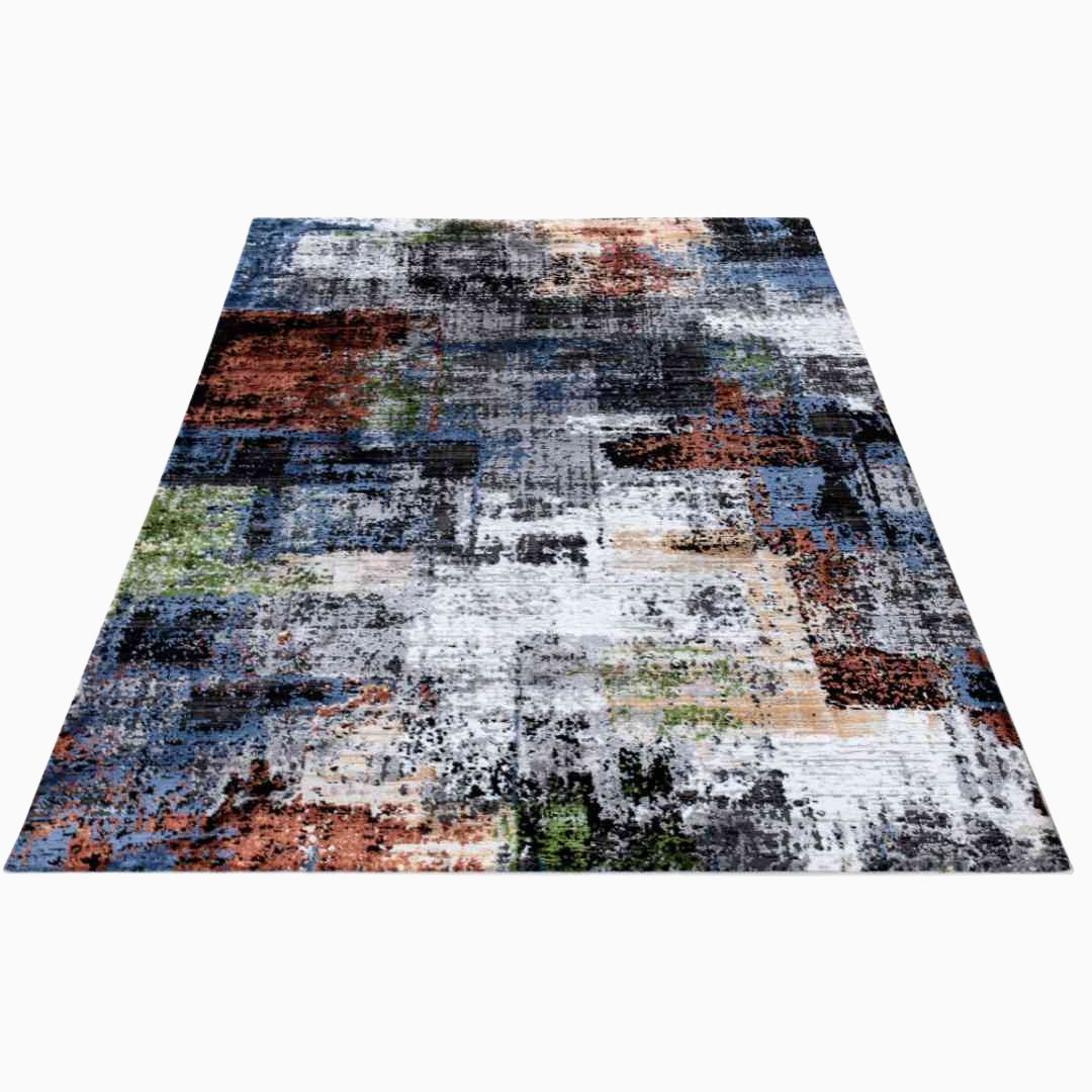 5x7 or 8x10 Multicolor Abstract Area Rug with high pile height, soft underfoot, durable for high traffic areas, no shedding, thick and high density.