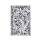 White multicolor abstract area rug with soft high pile, thick and durable for high traffic, no shedding, modern distressed design