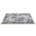 White multicolor abstract area rug with soft high pile, thick and durable for high traffic, no shedding, modern distressed design