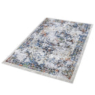 White multicolor abstract area rug with soft high pile, thick and durable for high traffic, no shedding, modern distressed design