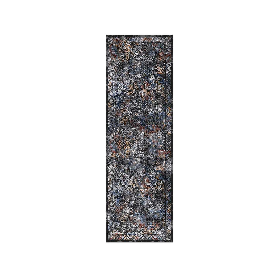 Floral Oriental Area Rug, Black Multicolor, Soft High Pile No Shedding, Durable Vintage Medallion for Living Room, 2x6 or 8x10 Sizes