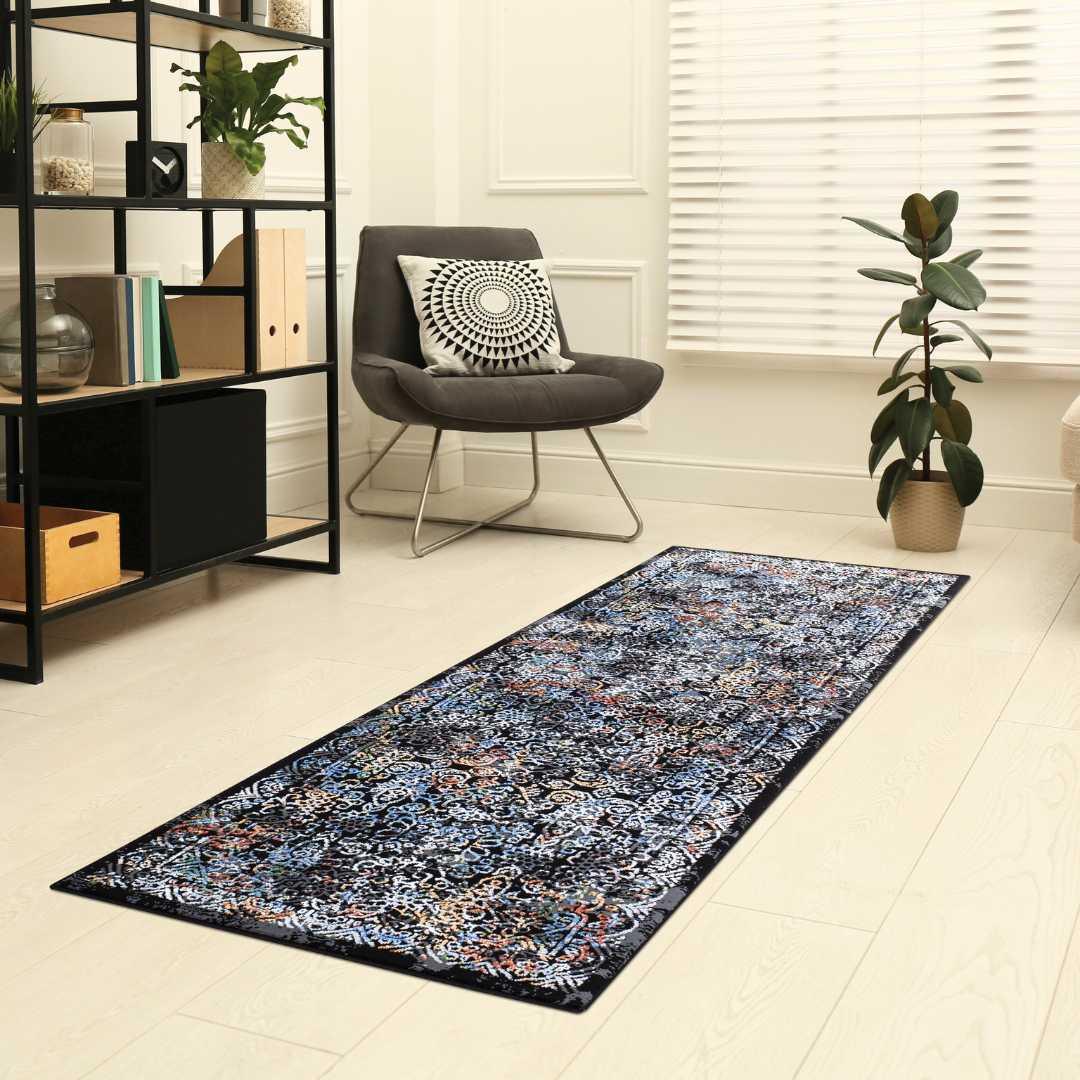 Floral Oriental Area Rug, Black Multicolor, No Shedding - DIA-27151-MUL-2X6-5.1 - Arconiz