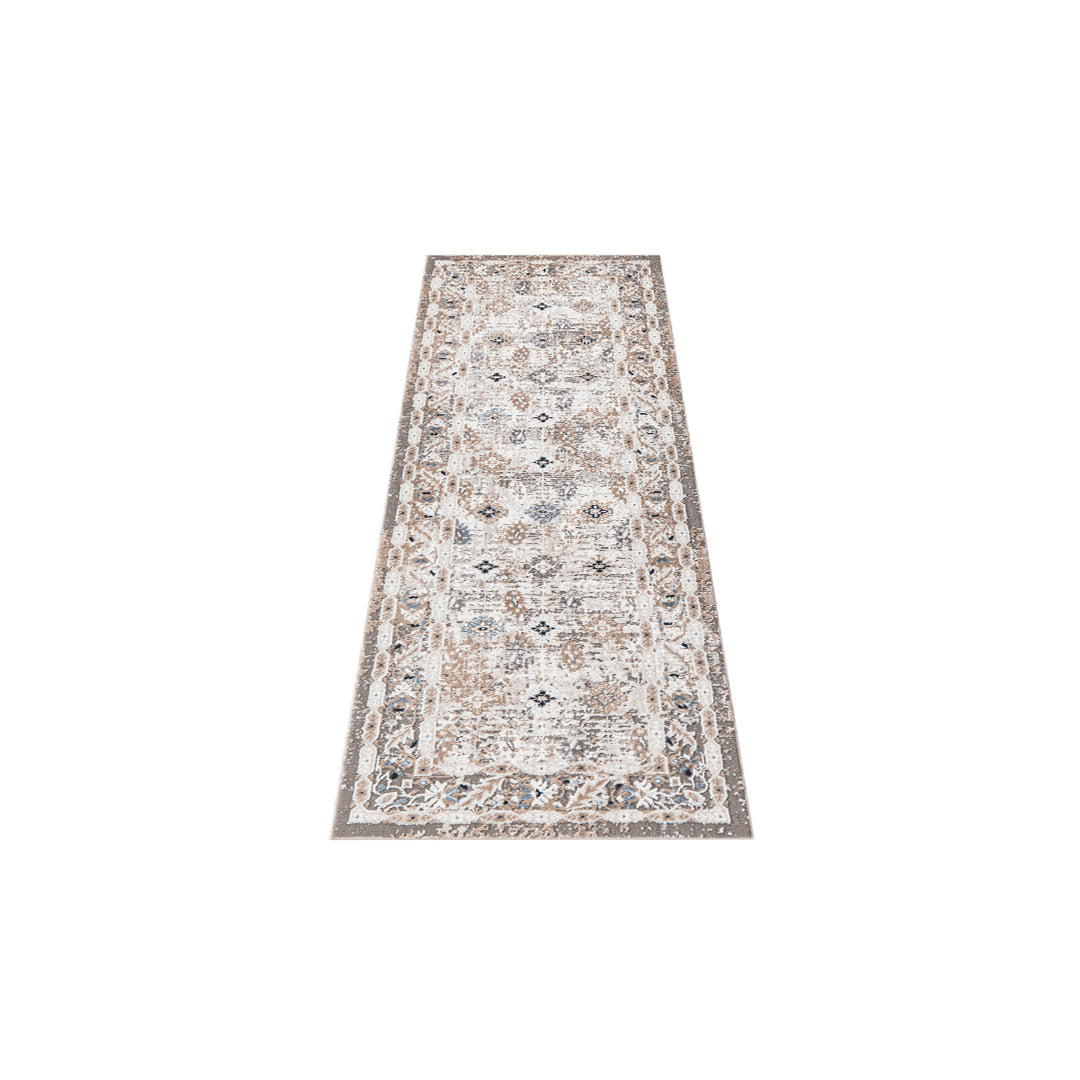 Ivory and Blue Floral Area Rug, Vintage Distressed Medallion Design, High Pile Height, Soft and Durable for High Traffic, No Shedding