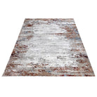 5x7 and 8x10 distressed area rug in silver gray with brown and beige accents, vintage and abstract design, thick and soft underfoot