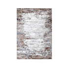 5x7 and 8x10 distressed area rug in silver gray with brown and beige accents, vintage and abstract design, thick and soft underfoot