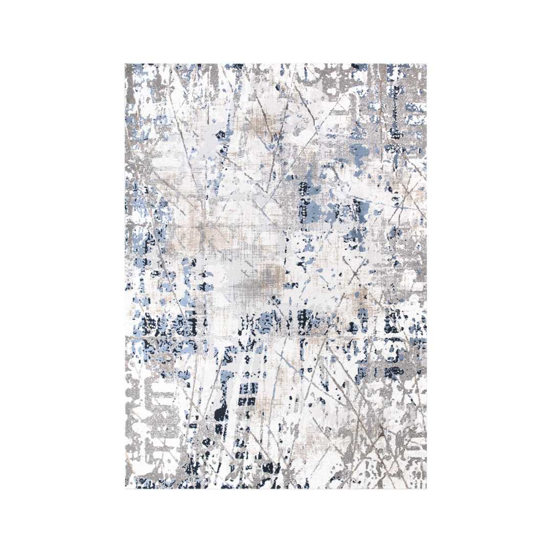 8x10 Modern Abstract Area Rug in Blue and Gray - Soft High Pile, Durable for High Traffic, No Shedding, Vintage Distressed Look for Living Room or Bedroom