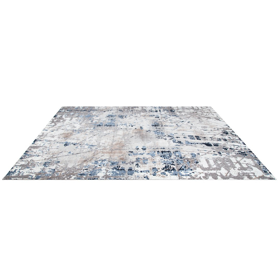 8x10 Modern Abstract Area Rug in Blue and Gray - Soft High Pile, Durable for High Traffic, No Shedding, Vintage Distressed Look for Living Room or Bedroom