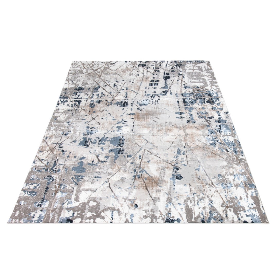 8x10 Modern Abstract Area Rug in Blue and Gray - Soft High Pile, Durable for High Traffic, No Shedding, Vintage Distressed Look for Living Room or Bedroom