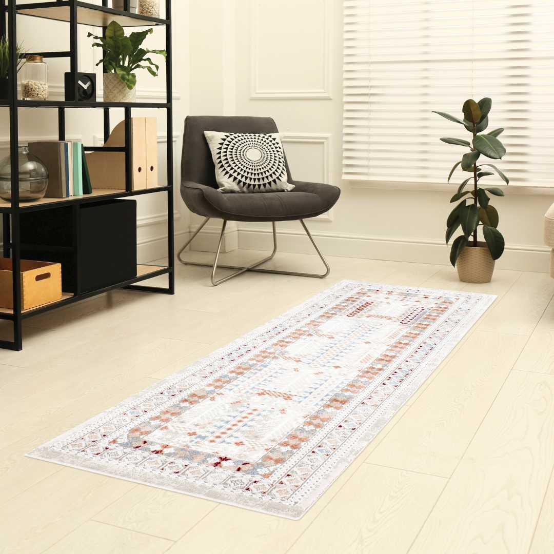 Bohemian Geometric Area Rug 8x10 - Ivory Cream, High Pile, Durable - EME-27092-MUL-2X6-4.1 - Arconiz