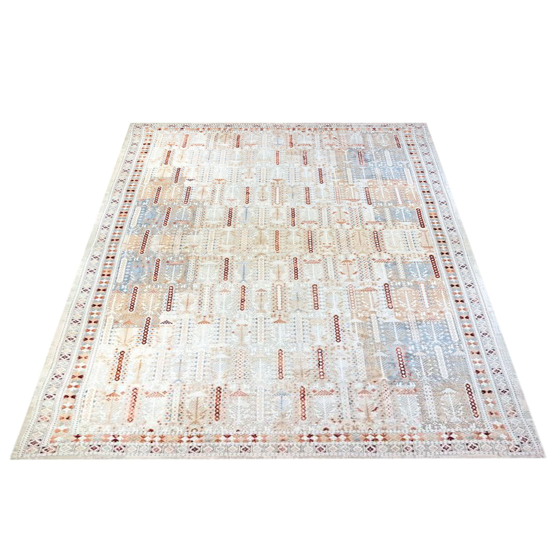 Bohemian Geometric Area Rug 8x10 - Ivory Cream, High Pile, Durable Arconiz - Natolia