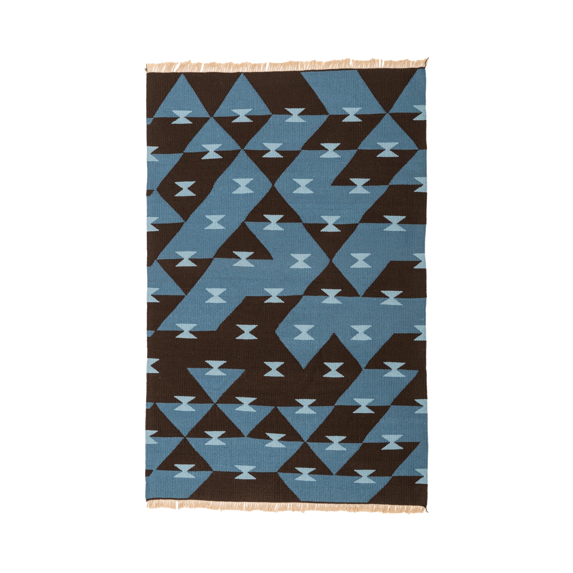 "Game Board" Handwoven Hemp Designer Rug in Shades of Blue/Brown Seçil Özelmas