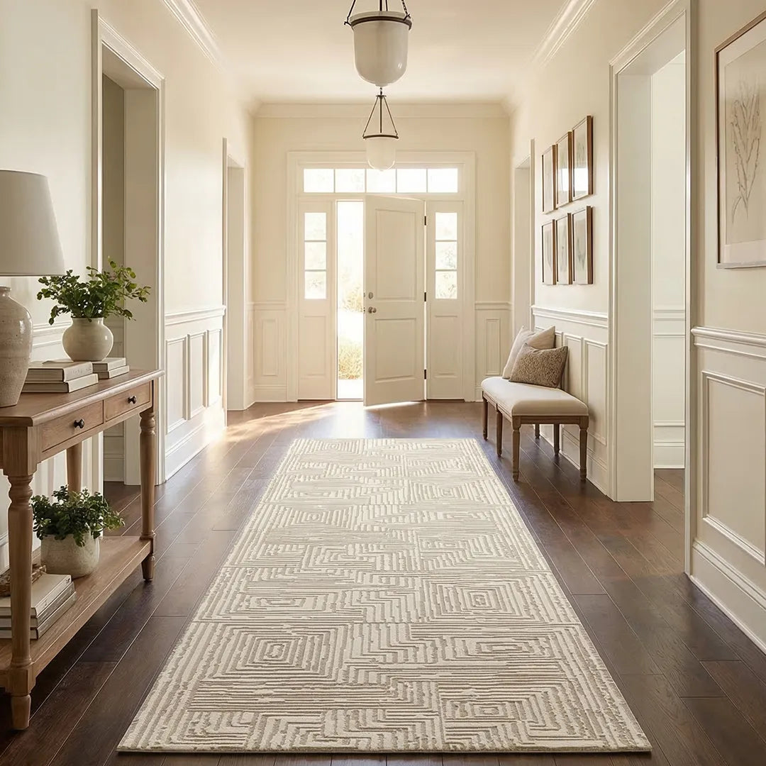 Beige Geometric Maze Area Rug