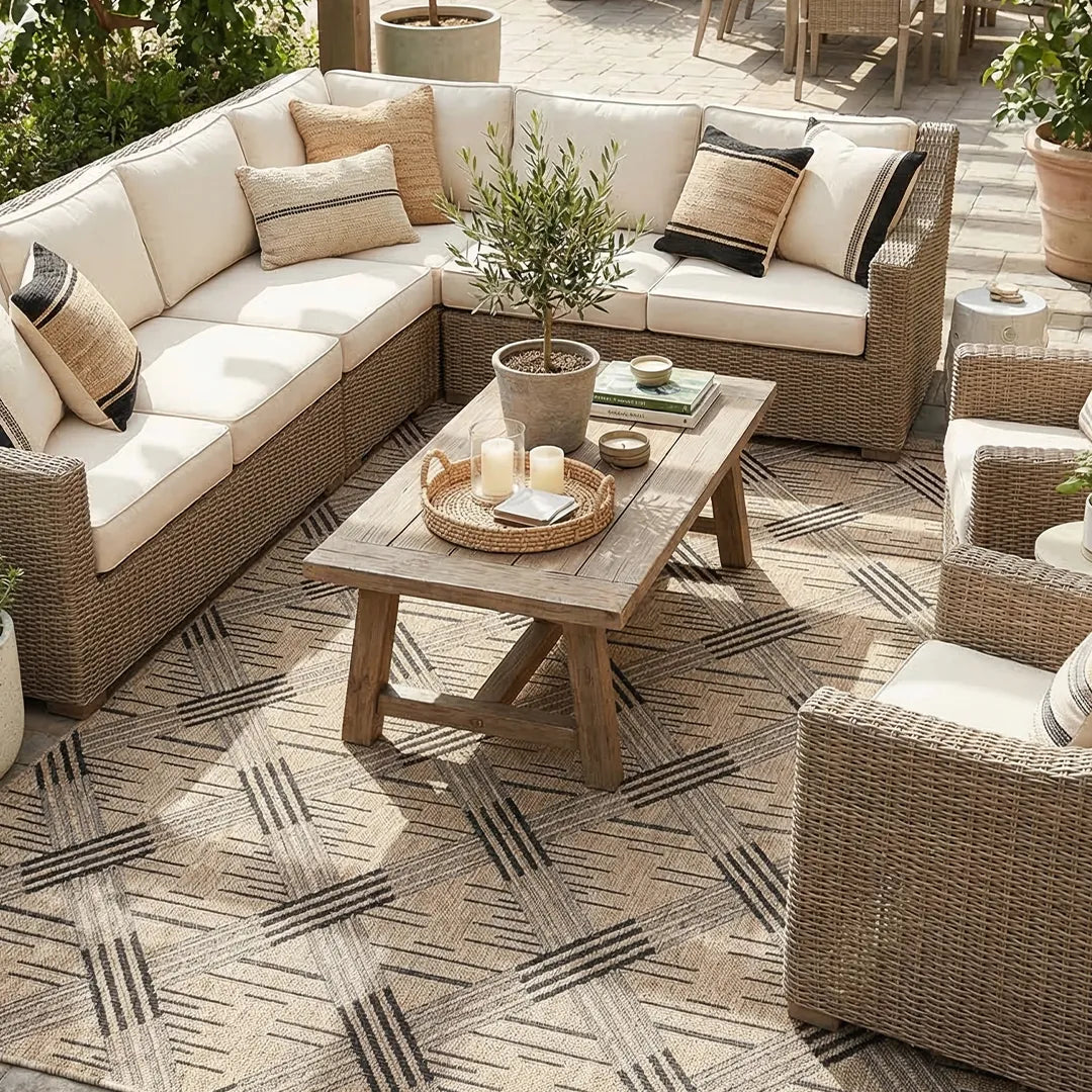 Contemporary Diagonal Weave Outdoor Area Rug