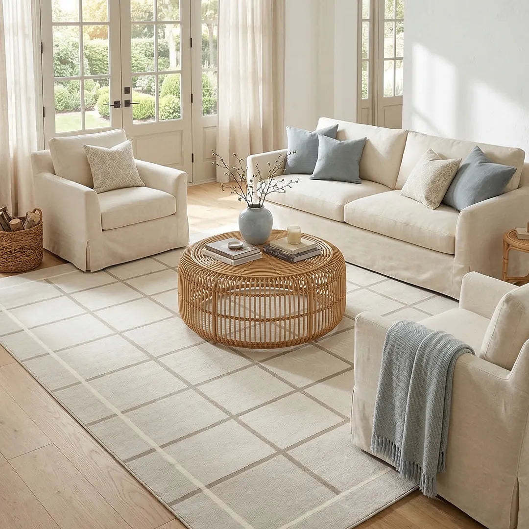 Beige Grid Area Rug
