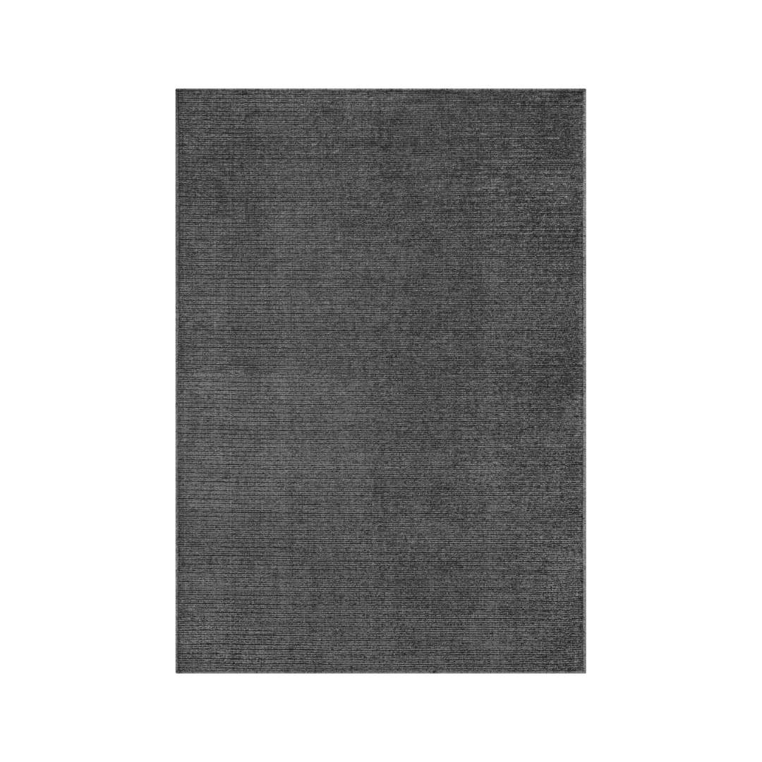 Machine washable solid dark gray area rug, 100% recycled material, kid and pet-friendly, eco-friendly