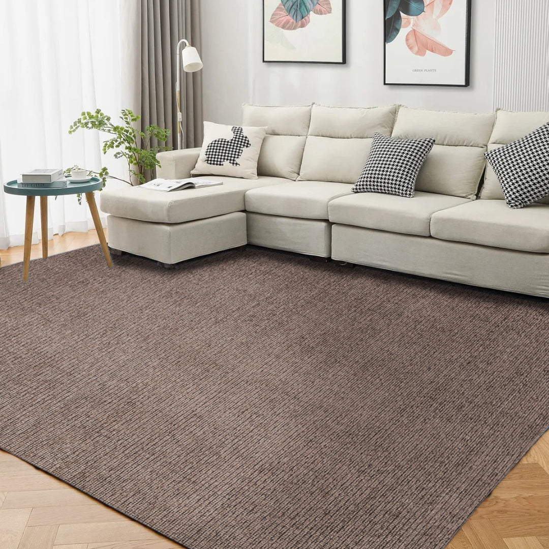 Machine Washable Area Rug in Taupe Brown, Solid Color Rectangular Rug, Brown and Gray Contemporary Design, Kid and Pet Friendly, Eco-Friendly, 2x6, 3x5, 5x7, 8x10 Sizes