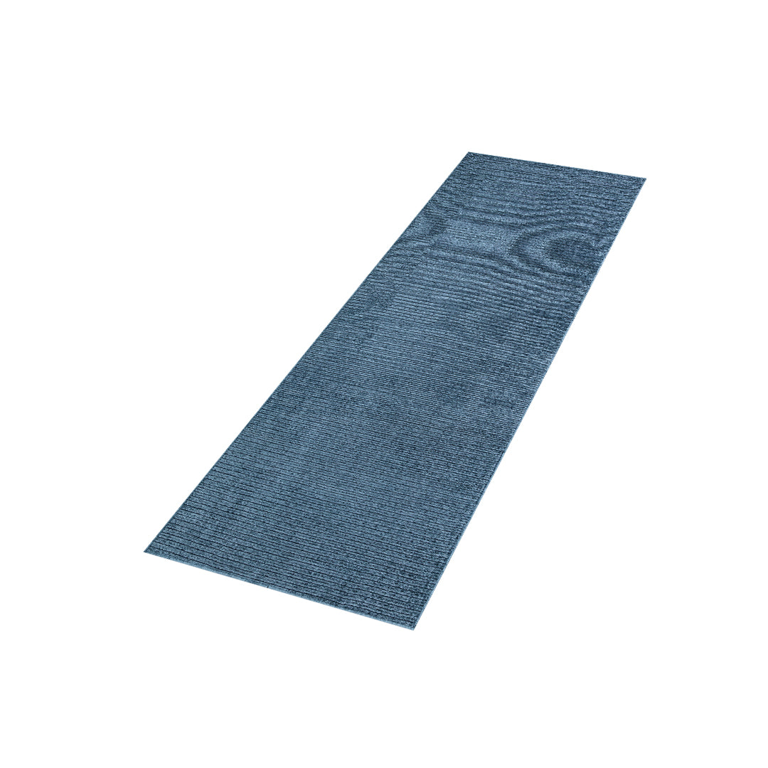 Machine washable solid blue area rug in slate blue color, made from recycled materials, kid and pet-friendly, available in sizes 2x6, 3x5, 5x7, 8x10