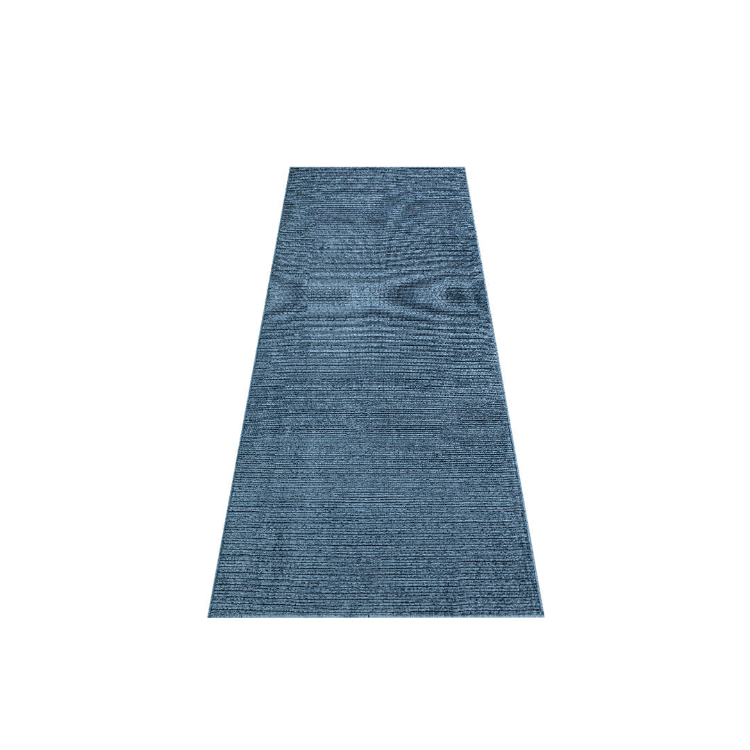 Machine washable solid blue area rug in slate blue color, made from recycled materials, kid and pet-friendly, available in sizes 2x6, 3x5, 5x7, 8x10