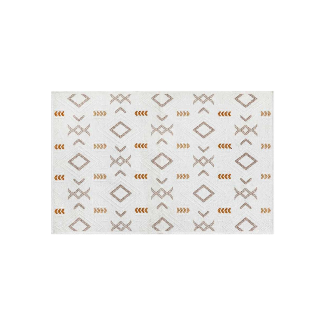 Reversible and machine washable geometric area rug for living room - white and orange, available in 3x5, 5x7, 8x29