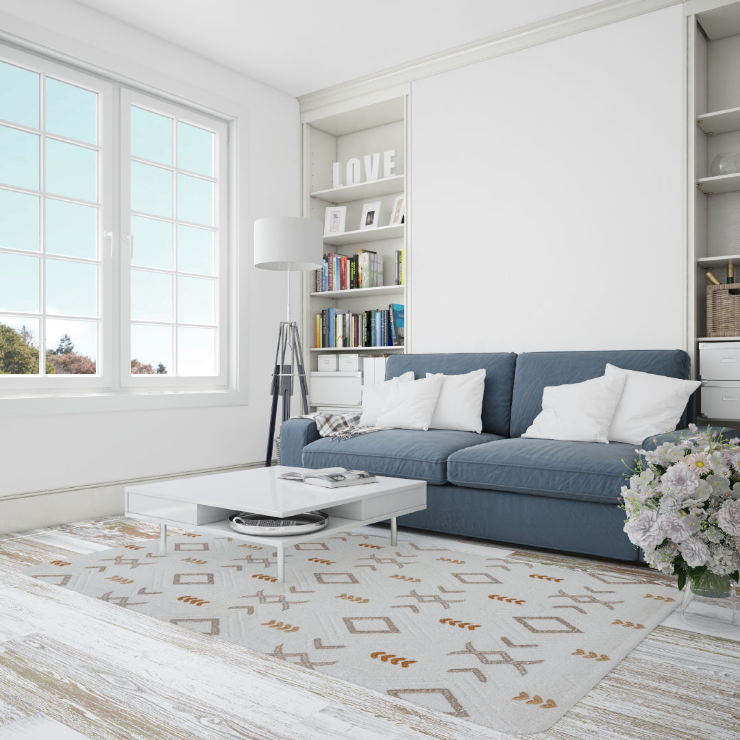 Reversible and machine washable geometric area rug for living room - white and orange, available in 3x5, 5x7, 8x31