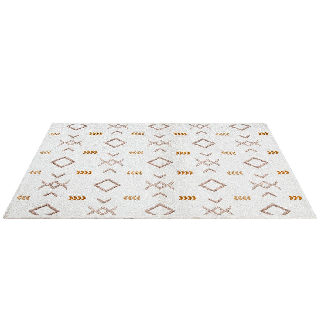 Reversible and machine washable geometric area rug for living room - white and orange, available in 3x5, 5x7, 8x35