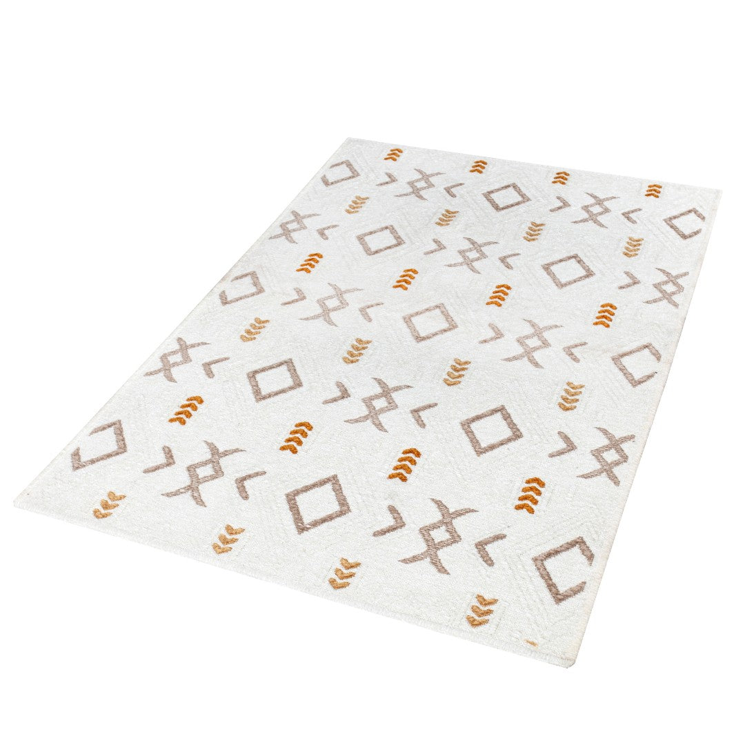 Reversible and machine washable geometric area rug for living room - white and orange, available in 3x5, 5x7, 8x36