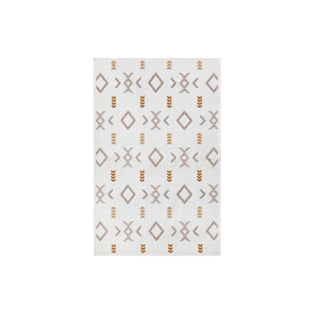 Reversible and machine washable geometric area rug for living room - white and orange, available in 3x5, 5x7, 8x18