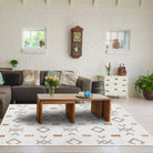 Reversible and machine washable geometric area rug for living room - white and orange, available in 3x5, 5x7, 8x20