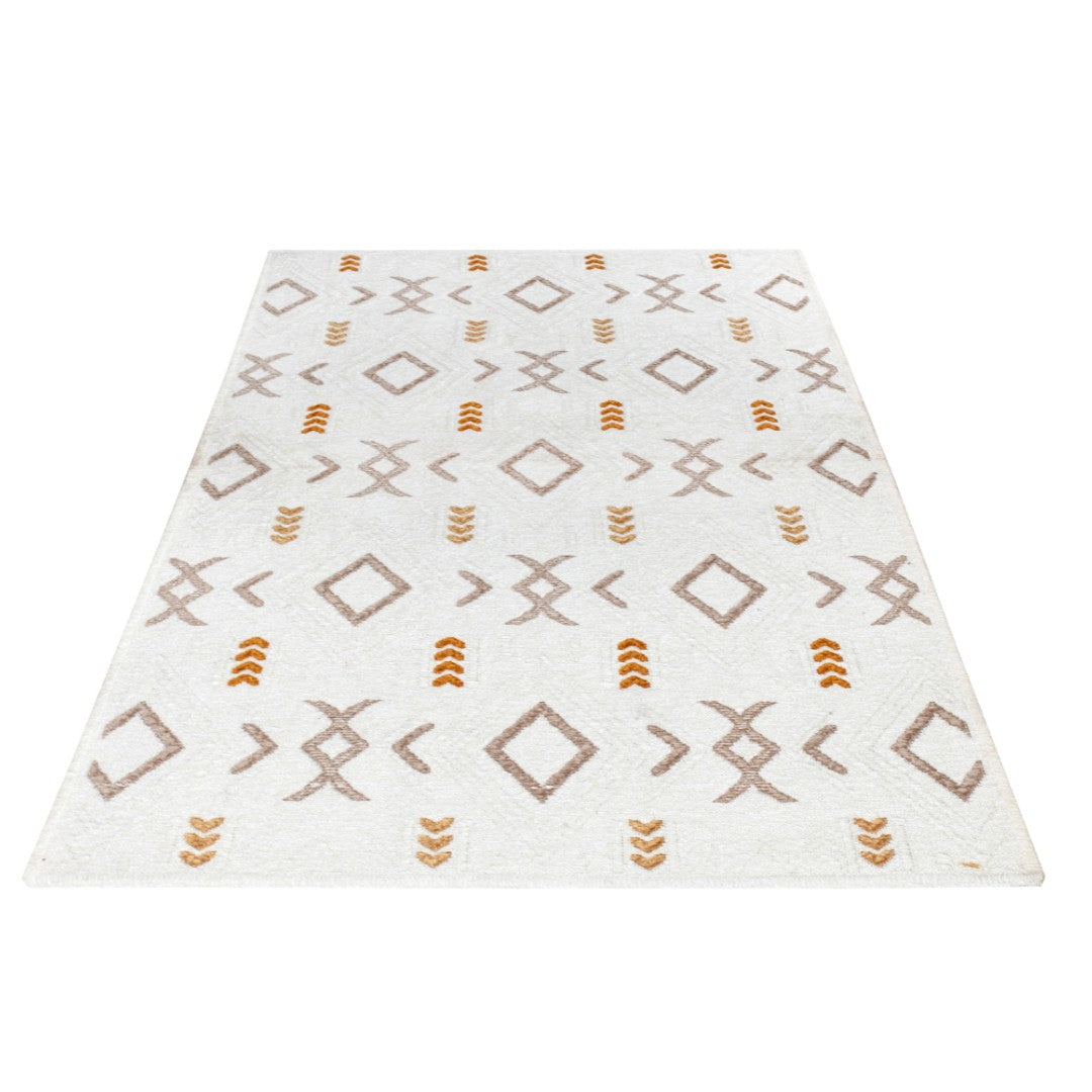 Reversible and machine washable geometric area rug for living room - white and orange, available in 3x5, 5x7, 8x26