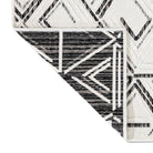 Machine washable reversible brown and white geometric area rug, eco-friendly recycled material, kid and pet friendly, tribal pattern, available in 3x5, 5x7, and 8x10 sizes