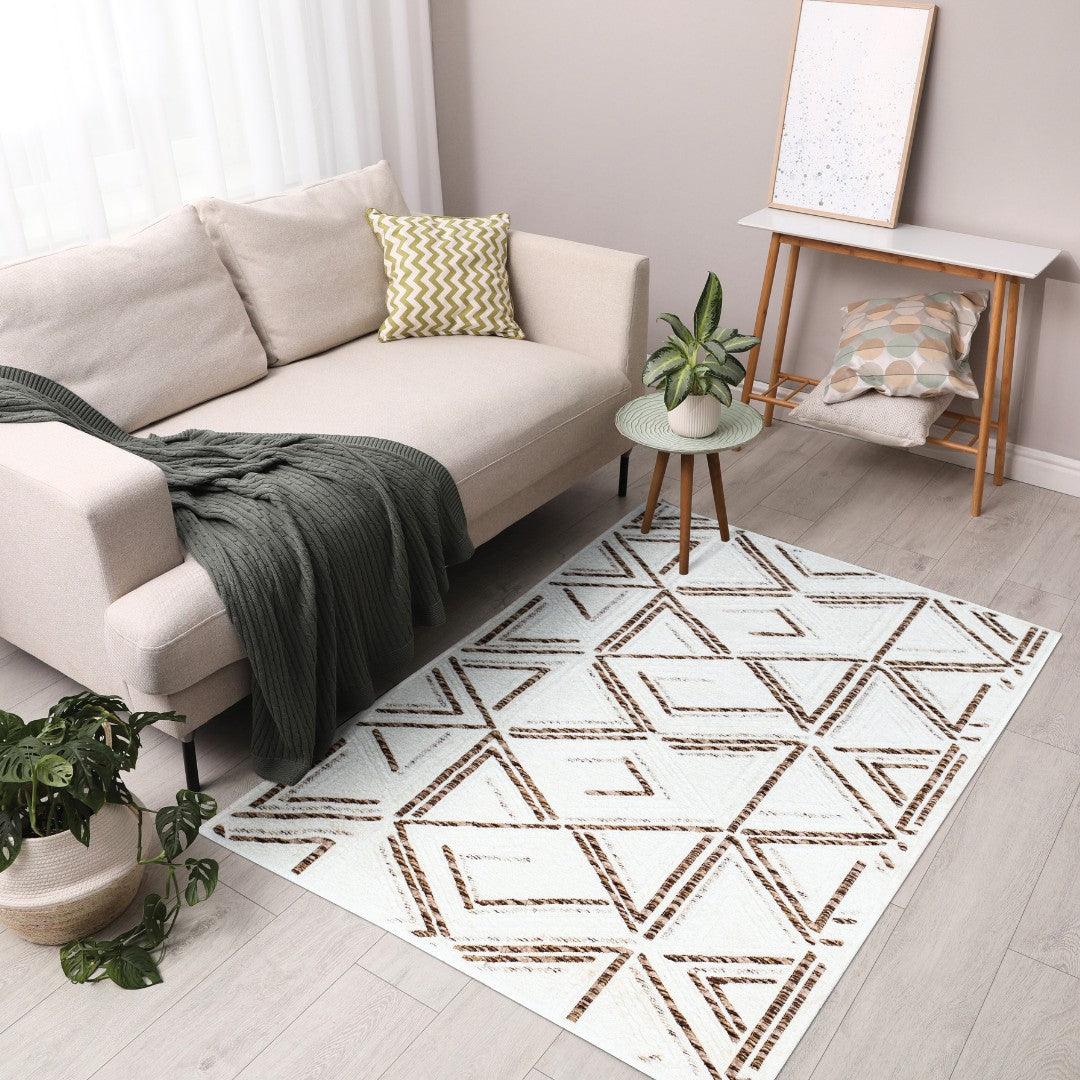 Machine Washable Reversible Area Rug, Brown and White Geometri - OPA-K5022-BLA-3X5-3.1 - Arconiz