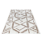 Machine washable reversible brown and white geometric area rug, eco-friendly recycled material, kid and pet friendly, tribal pattern, available in 3x5, 5x7, and 8x10 sizes